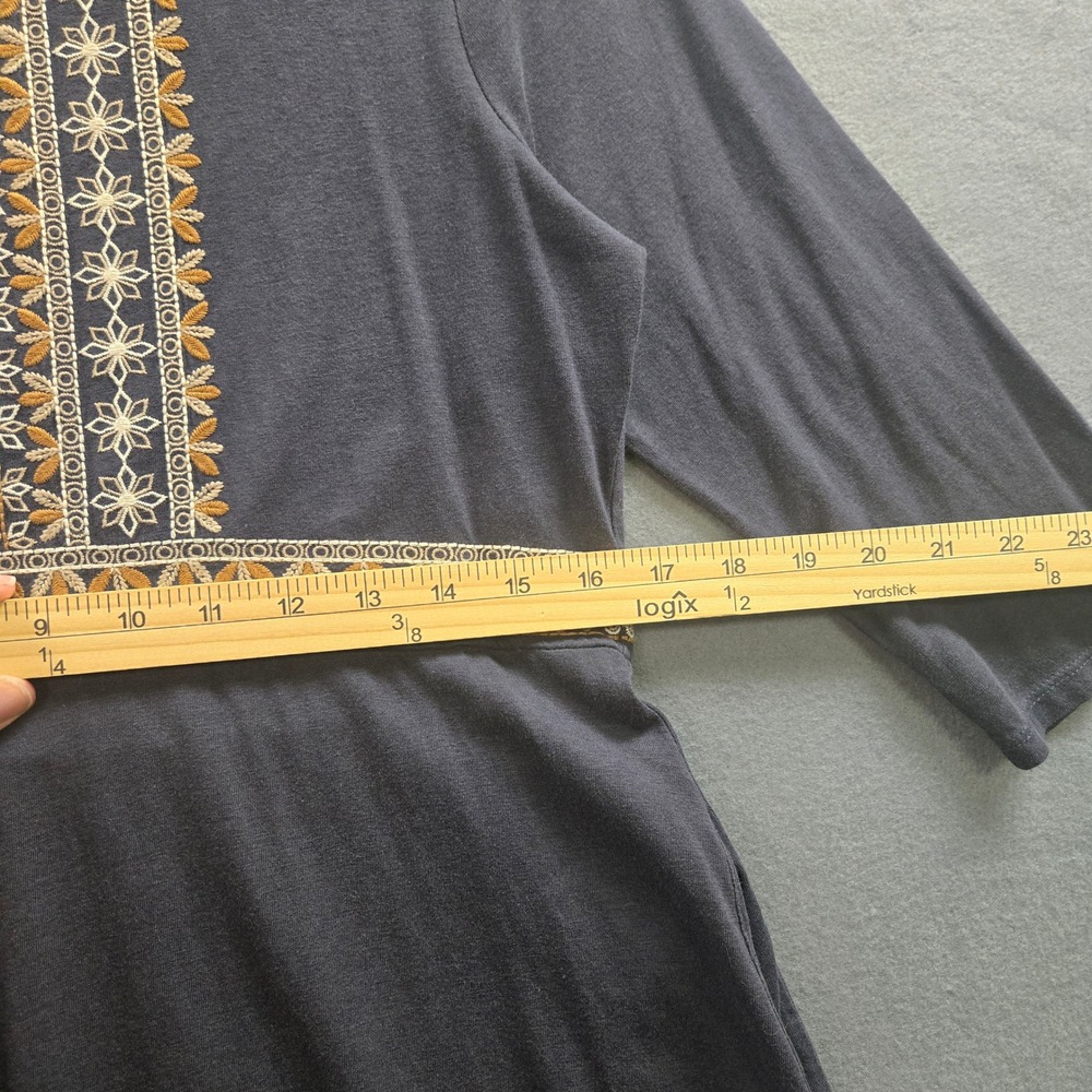 Garnet Hill Embroidered Boho Organic Cotton Fit & Flare Dress Women S Navy Blue - Picture 7 of 11